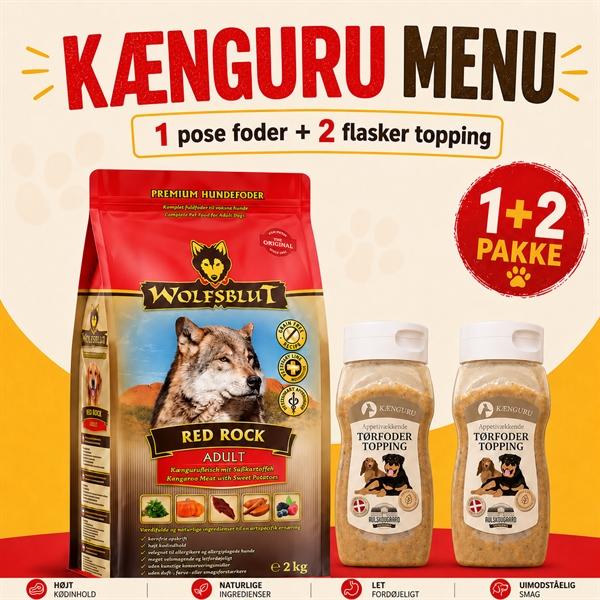 Wolfsblut Menu til kræsne hunde - Wolfsblut hundefoder & Avlskovgaard topping med kænguru